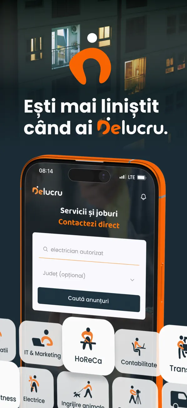 Ecranul de căutare al aplicației DeLucru pe iPhone